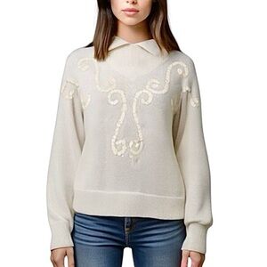 Vintage Kabri beige silver metallic sequin dolman sleeve sweater XS